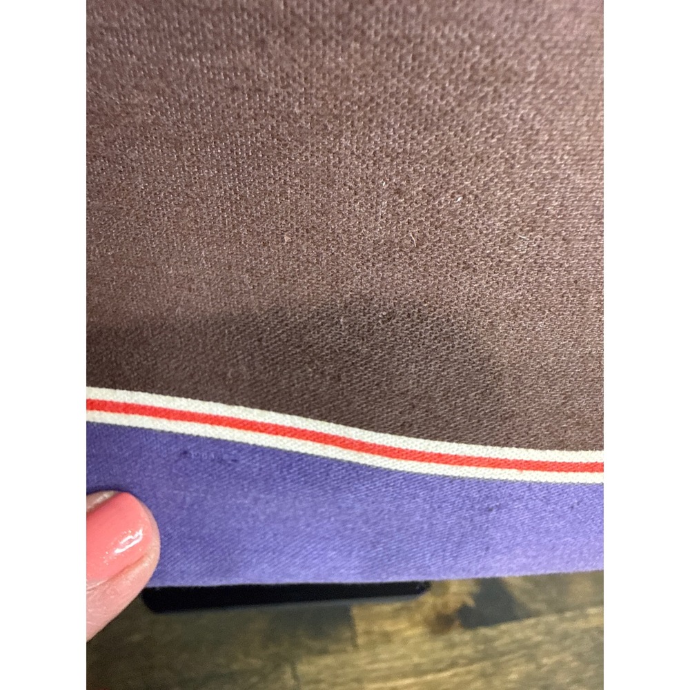 Kate Spade New York Striped Canvas Tote Bag Brown Purple Leather Trim Large - Picture 5 of 12